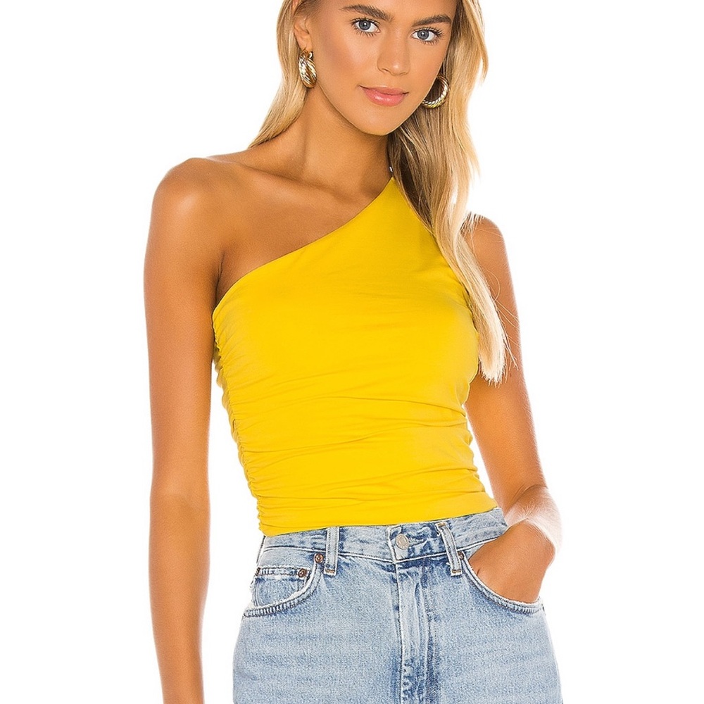 Superdown yellow one shoulder crop tank